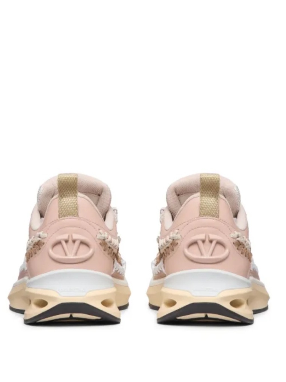 Valentino Garavani Women’s Pink, Beige and Brown Crochet-Detail Sneakers - Picture 5 of 6